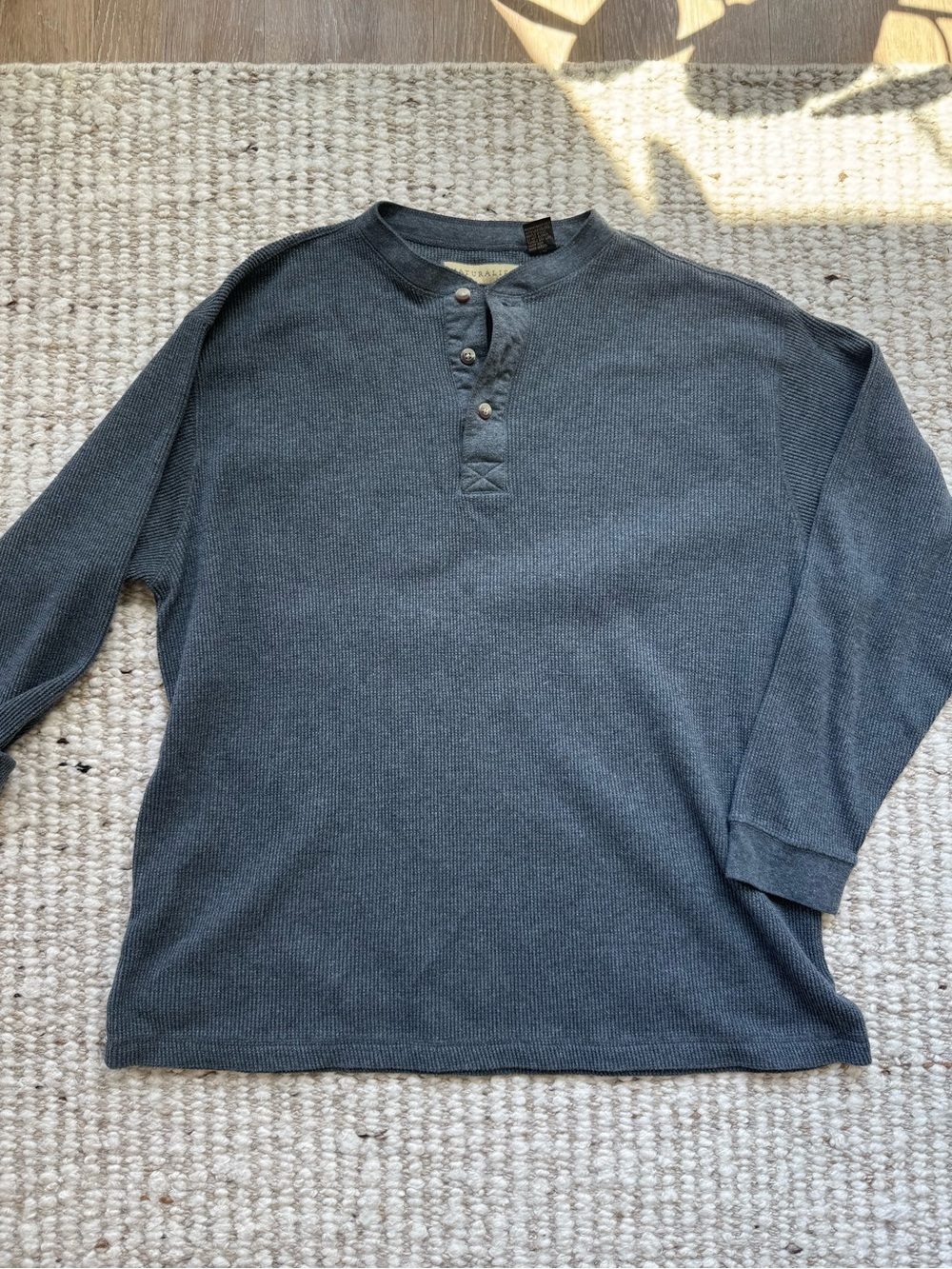 Vintage Naturalife Thermal Henley Waffle Knit Gray Charcoal Size L